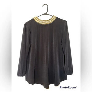 NWT Moa Moa embellished shirt collar gold and jeweled chain design Size L